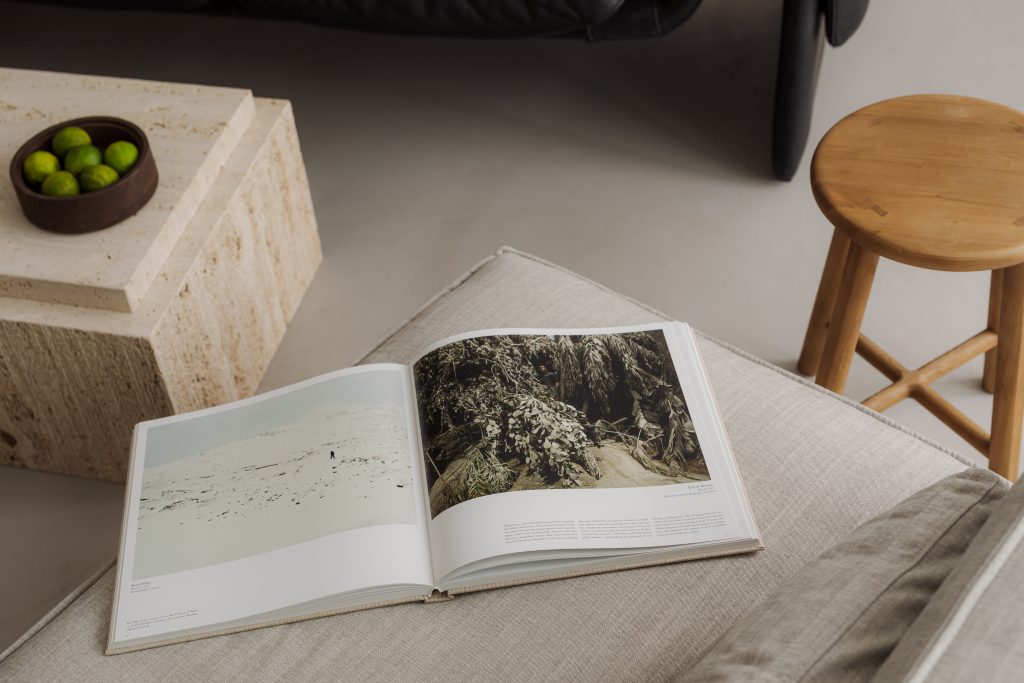 open book on sofa