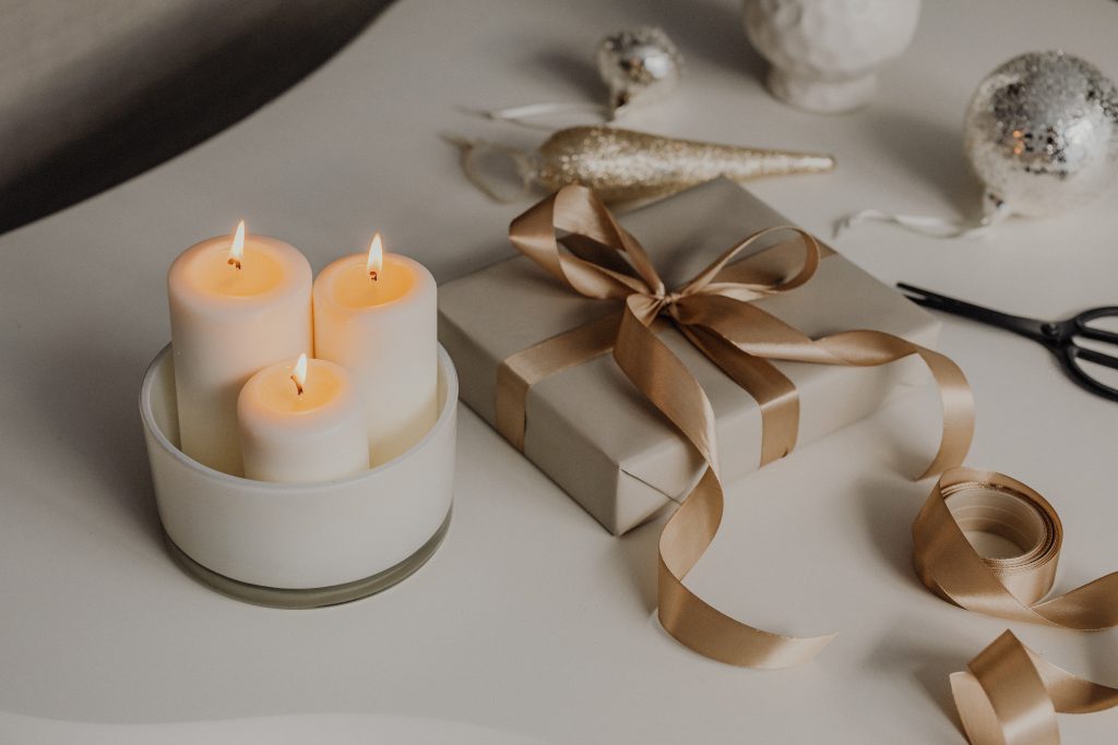 christmas decor on white table