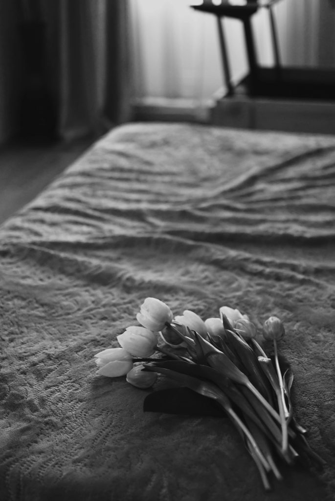 tulips on bed