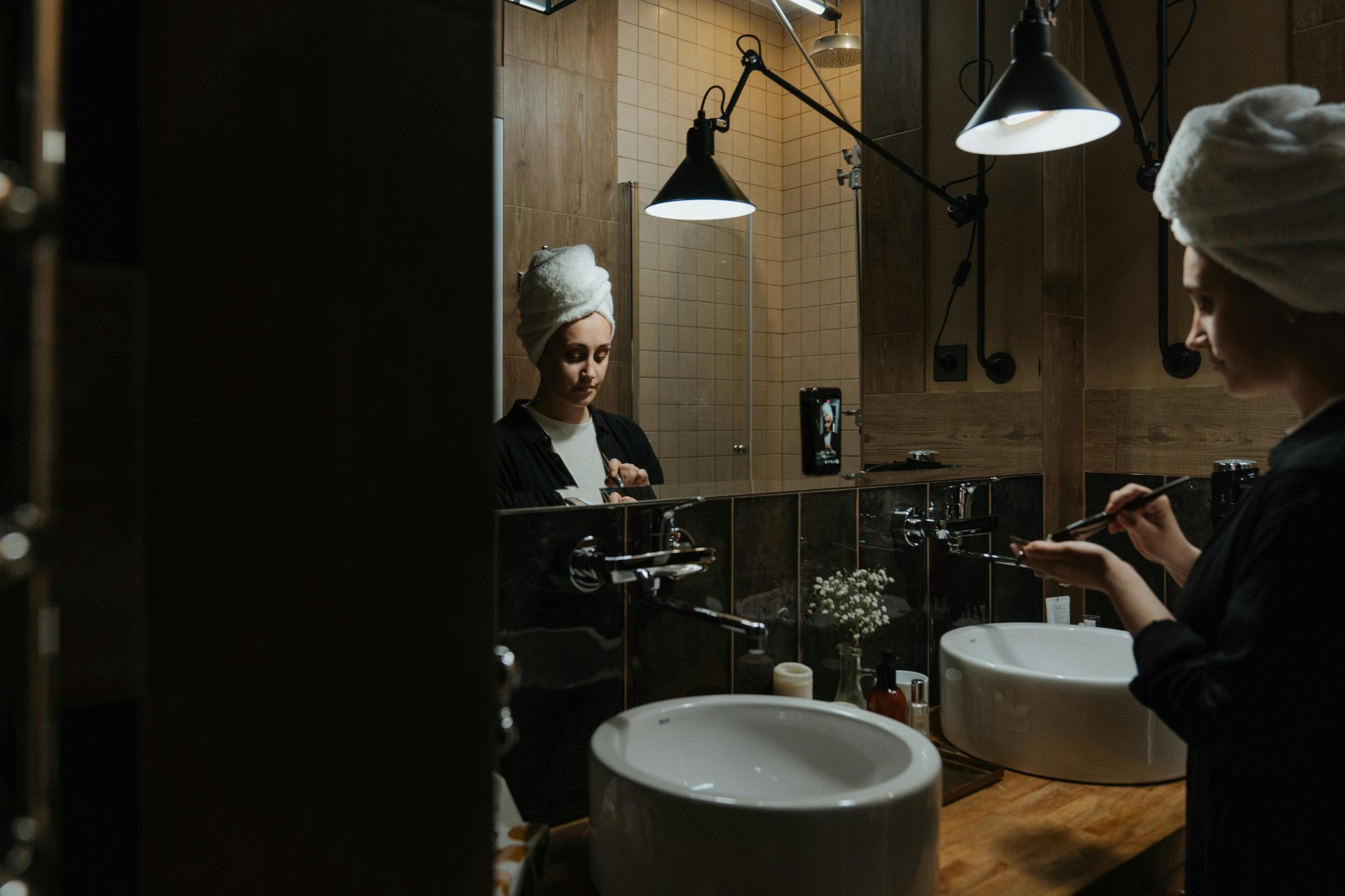 woman in bathroom mirror
