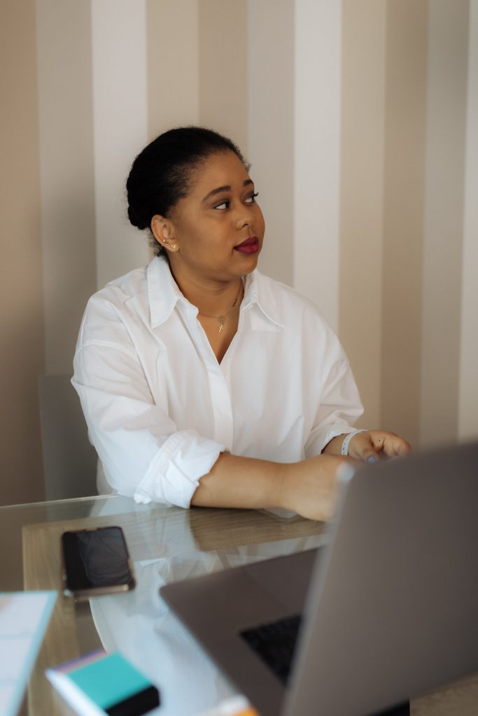 woman sitting at desk